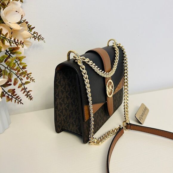 Michael Kors Purse Greenwich Small Signature Logo Crossbody Bag Brown - Picture 3 of 12